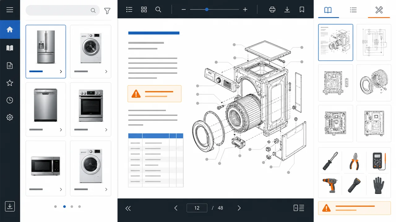 KI-generiertes, logo-freies Webseiten-Mockup passend zu ManualsLib DE.