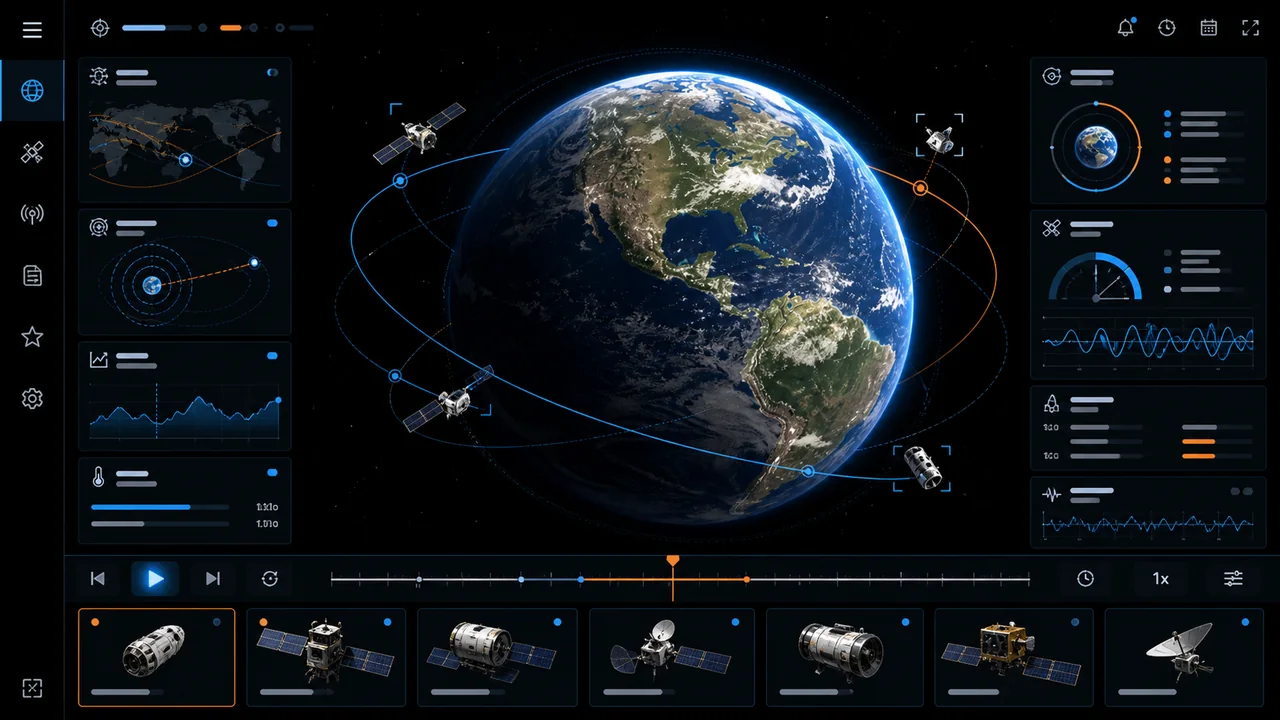 KI-generiertes, logo-freies Webseiten-Mockup passend zu NASA Eyes.